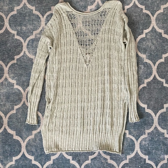 Free People Pretty Pointelle Vee Sweater in Mint Size X-Small - Picture 1 of 6